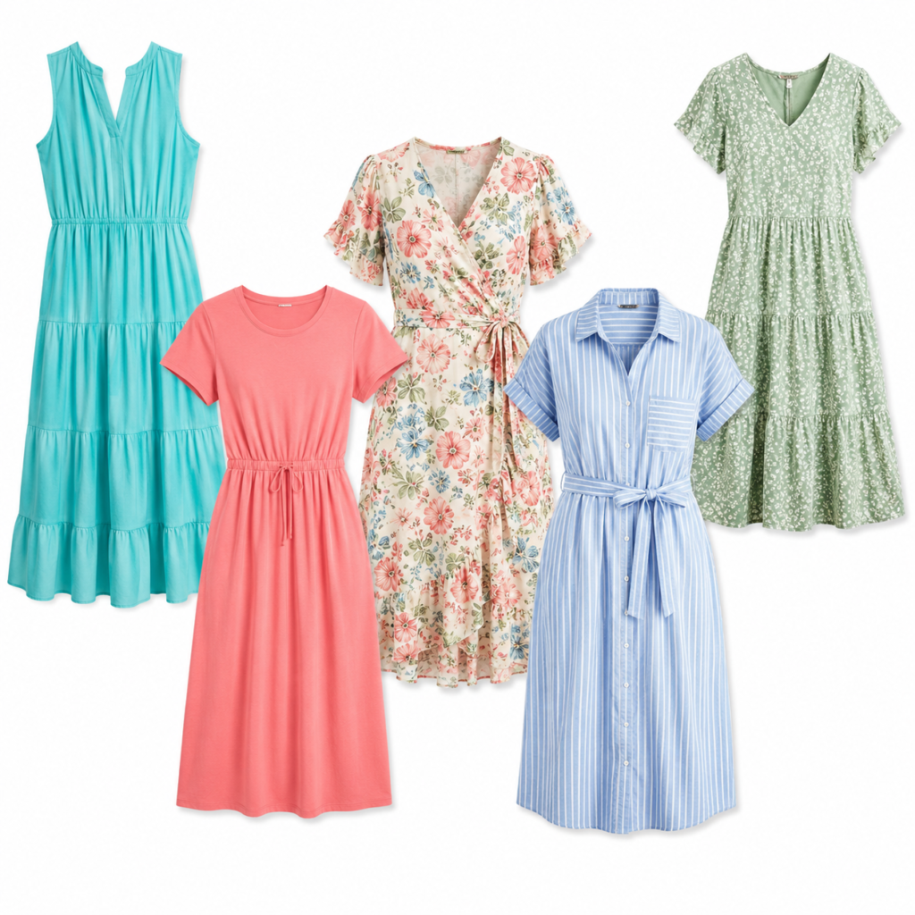 Casual dresses for women in coral blue teal floral navy and sage