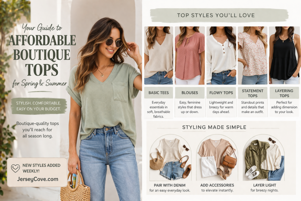 woman wearing green affordable boutique top with jeans showing spring summer outfit ideas