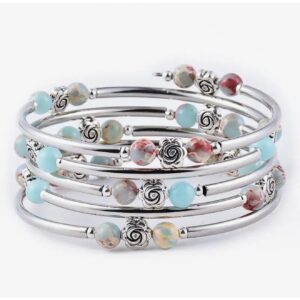 Sunwashed Shores 6mm Natural Stone Multi-Layered Bead Bangle Bracelet