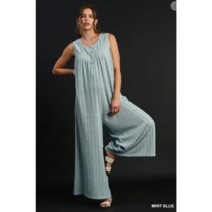 Umgee - Textured Knit Jumpsuit (Mint Blue) - Large