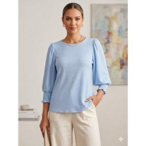 Vine & Love - Smocked Puff Sleeve Blouse - Medium