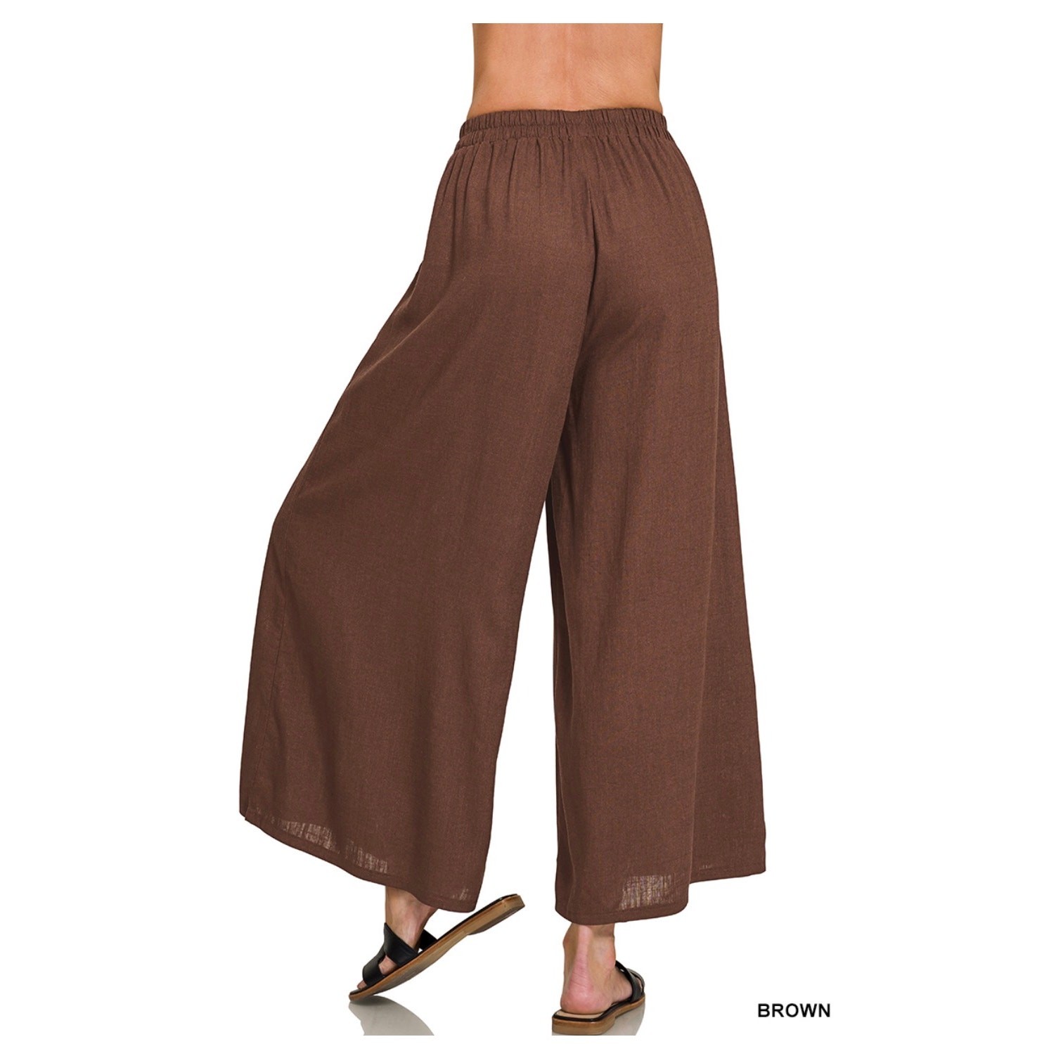 Zenana - Woven Pleated Linen Blend Wide Leg Pants - Small - Image 4