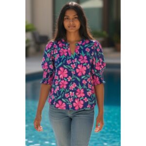 Dear Scarlett - Floral Lizzy Top with Smock Sleeves - Small