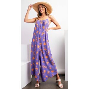 Easel - Printed Rayon Gauze Cami Jumpsuit - Small