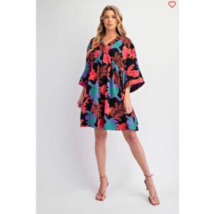 Easel - Printed Sophia Twill Woven Dress - Small