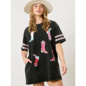 Fantastic Fawn - Cowboy Boots Dress with Bling, Sequin and Pockets - Large