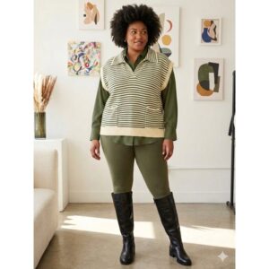 Heyson - Striped V-Neck Sweater Vest with Pockets - 3XL