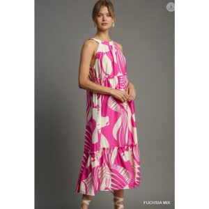 Umgee - Two-Tone Abstract Print Midi Dress - Small