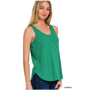 Zenana - Double Scoop Slub Hacci Neck Tank Top - Small
