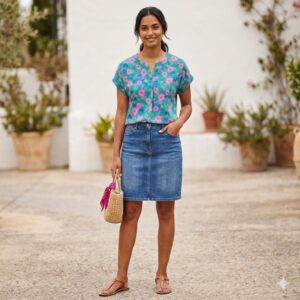 Dear Scarlett - Green Floral Lizzy Short Sleeve Tab Blouse - Small