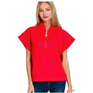 Zenana - Scuba High Neck Half Zip Top - Large/Xlarge