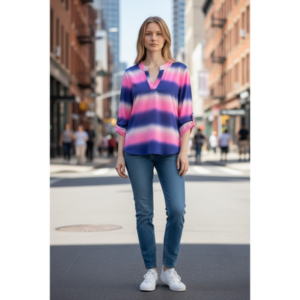 Dear Scarlett - Lizzy 3/4 Sleeve Blue Multi LIZ-C0065 - Medium