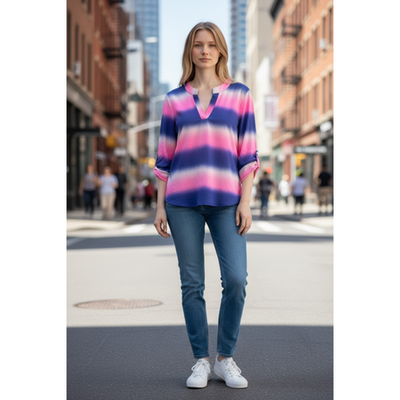 Dear Scarlett - Lizzy 3/4 Sleeve Blue Multi LIZ-C0065 - Medium