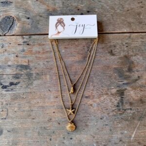 Golden Starfish and Seashell Dreams 3-Tier Necklace