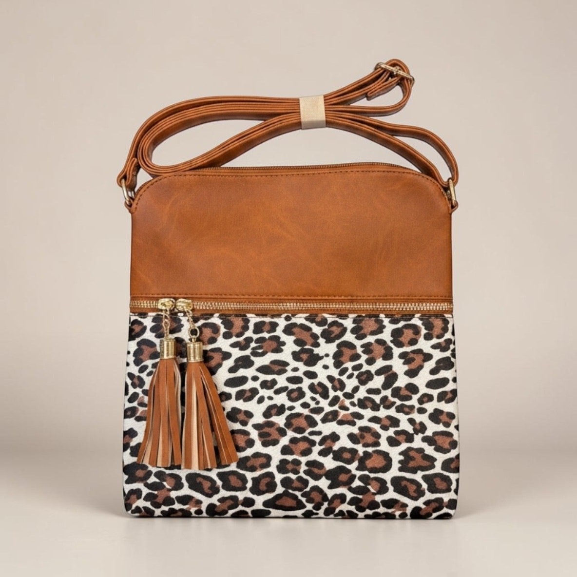 NEW Zenana Leopard Print Envelope Crossbody Bag - Camel