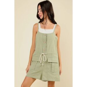 VERY J - BUTTON DOWN SOLID WOVEN ROMPER - Medium