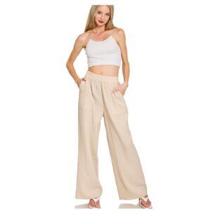 Zenana - Double Gauze Elastic Band Pants - Small