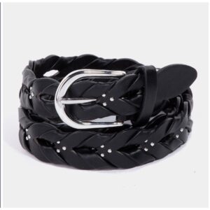 Black Pearl Chic Braided Vegan Leather Belt - 41"