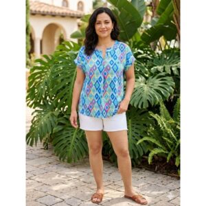 Dear Scarlett - Southwestern Print Lizzy Short Sleeve Tab Top - XL