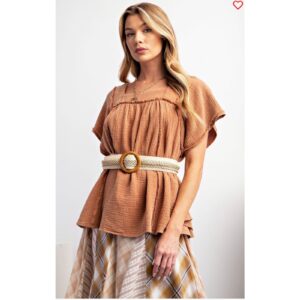Easel - Mineral Washed Cotton Babydoll Top - Large