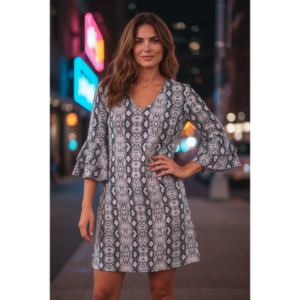 Ocean Whisper Snakeskin V-Neck Dress - Large