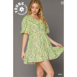 Umgee - Floral Print Boho Mini Dress - Large