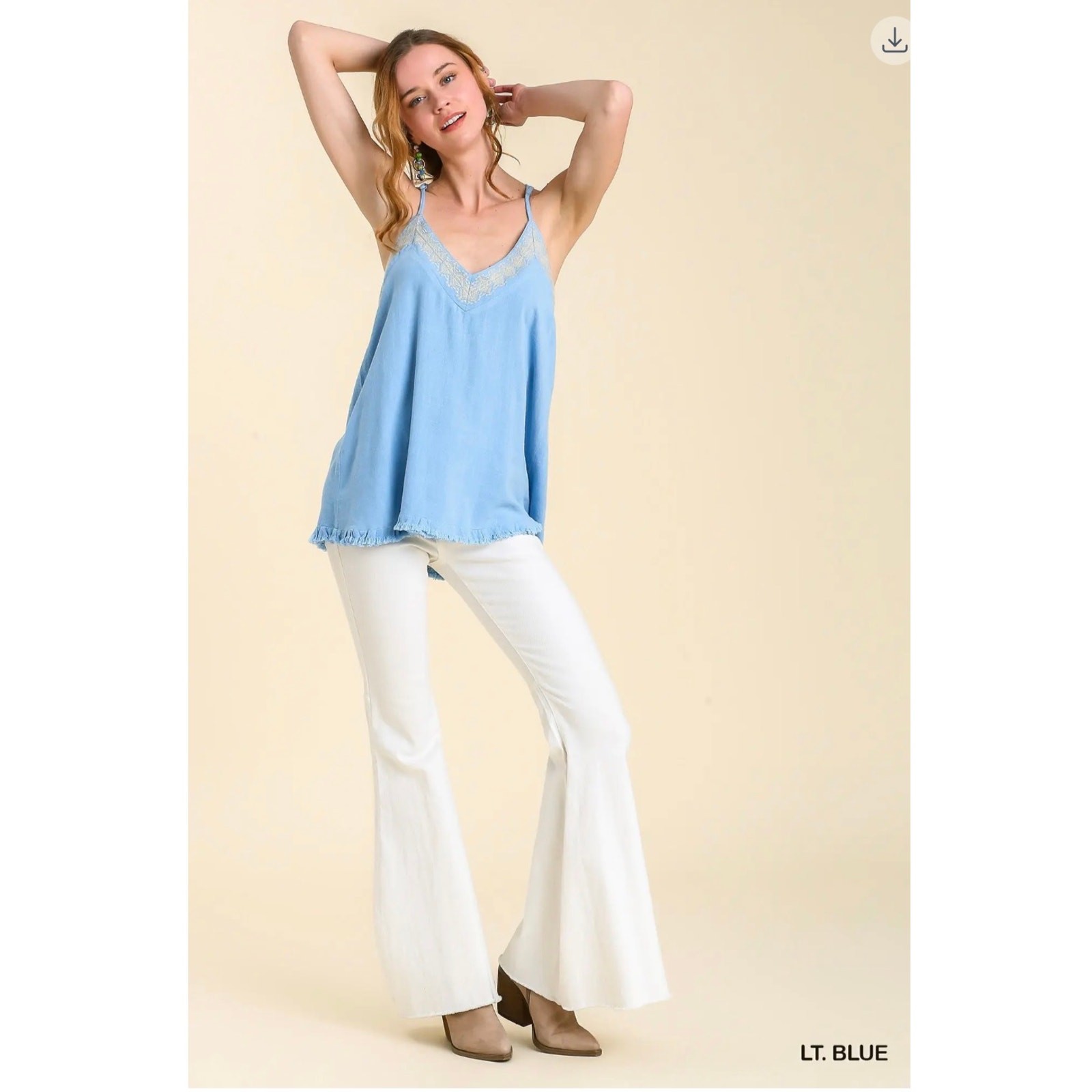 Umgee - Linen Tribal Embroidered Frayed Hem Top - MEDIUM - Image 4