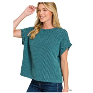 Zenana - Raised Rib Cap Sleeve Top - Medium