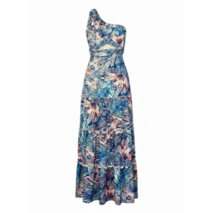 Chicways - Tropical One Shoulder Cutout Maxi Dress - Medium