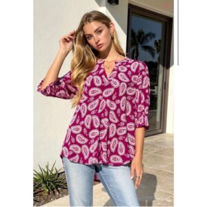 Dear Scarlett - Sangria Surf Paisley Smocked Lizzy Top - Large