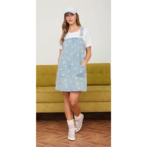J.O.A. Los Angeles - Dandelion Washed Denim Overall Mini Dress - Medium