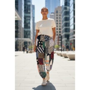 Patchwork Joggers w/Drawstring Waist - One Size