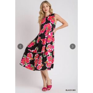 UMGEE - Sleeveless Tiered Maxi Floral Print Dress - Small