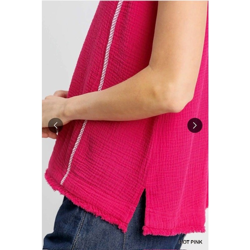 Umgee - Textured Sleeveless Contrast Trim Tops - Small - Image 5