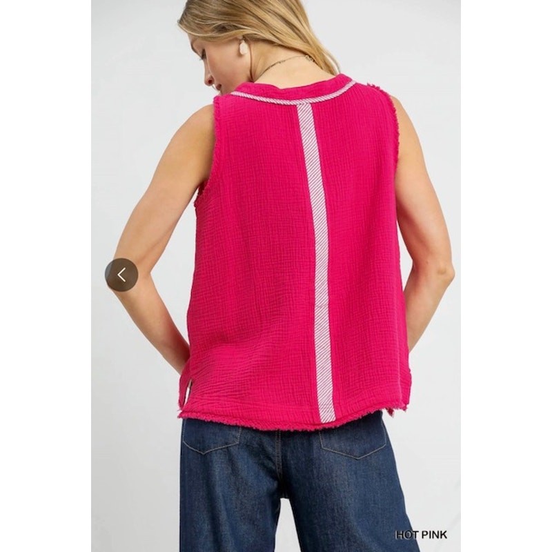 Umgee - Textured Sleeveless Contrast Trim Tops - Small - Image 6