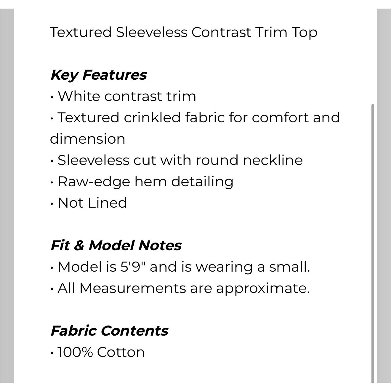 Umgee - Textured Sleeveless Contrast Trim Tops - Small - Image 7