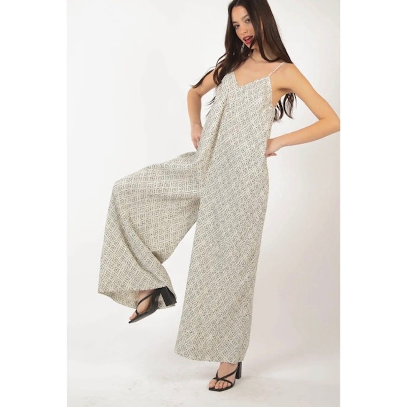 VERY J - Black with White Dots Pleated Wide Leg Jumpsuit w/Pockets - Small - Image 4