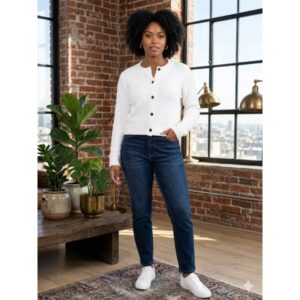 Zenana - Button Down Crew Neck Fuzzy Cardigan - Small