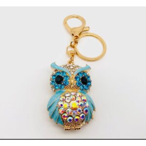Blue Lagoon Rhinestone Owl Bag Charm