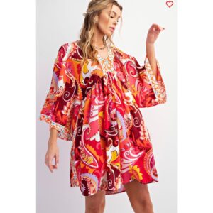 Easel - Printed Dobby Babydoll Dress - Medium