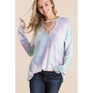 "Mint to Be by the Sea" Long Sleeve French Terry Tie Dyed Top