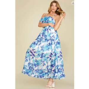 She + Sky - Ruffled Tube Floral Maxi Dress - Large
