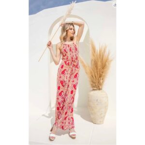 She + Sky - Smocked Tube Jumpsuit w/Waist Tie - Large