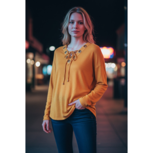 The "Golden Sand" Lace Up Grommet Tunic - Medium