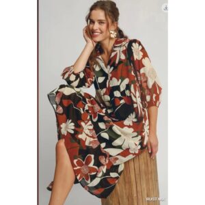 Umgee - Boho Floral Abstract Tiered Midi Dress - Small