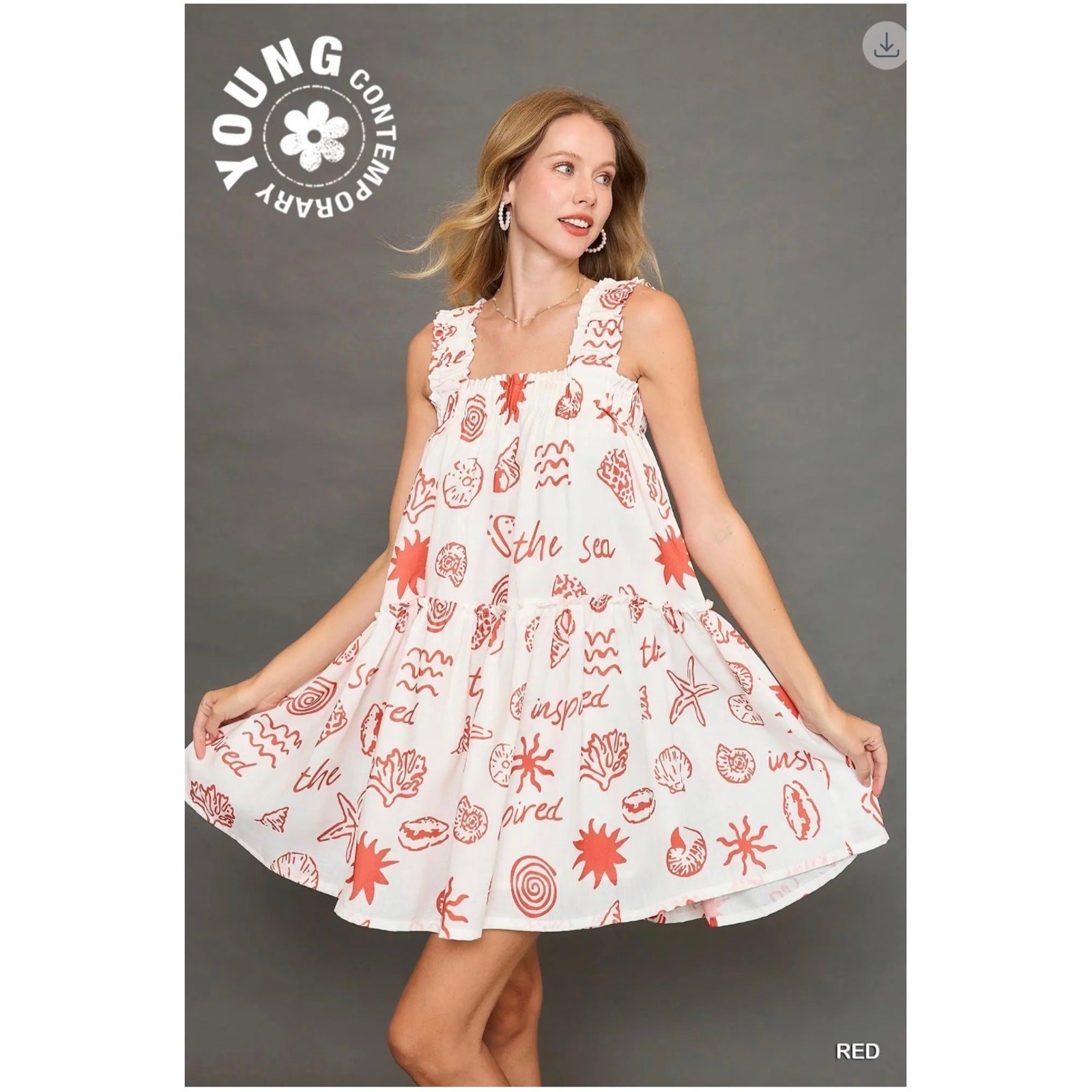Umgee - Costal Abstract Print Tiered Dress - Medium - Image 4