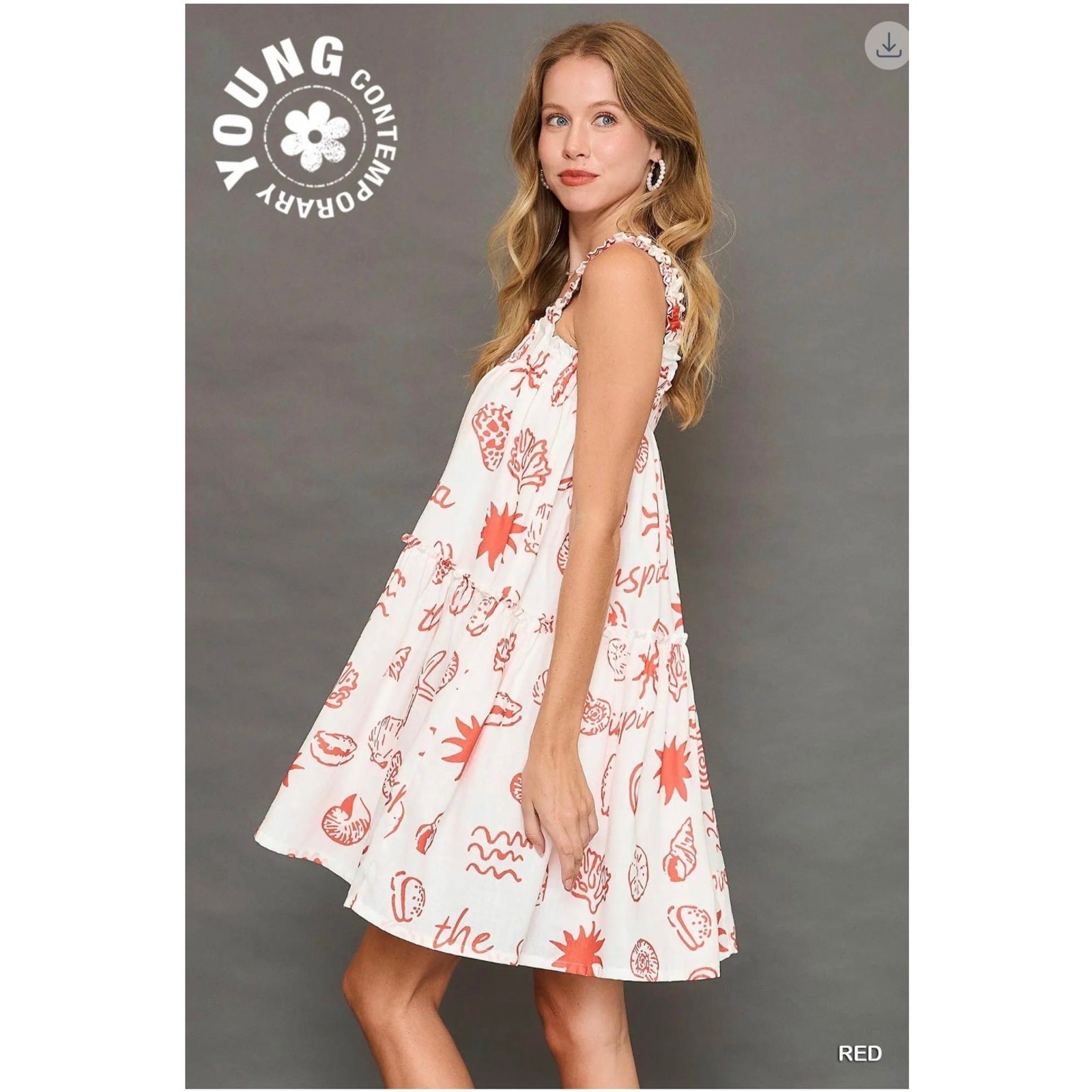 Umgee - Costal Abstract Print Tiered Dress - Medium - Image 5