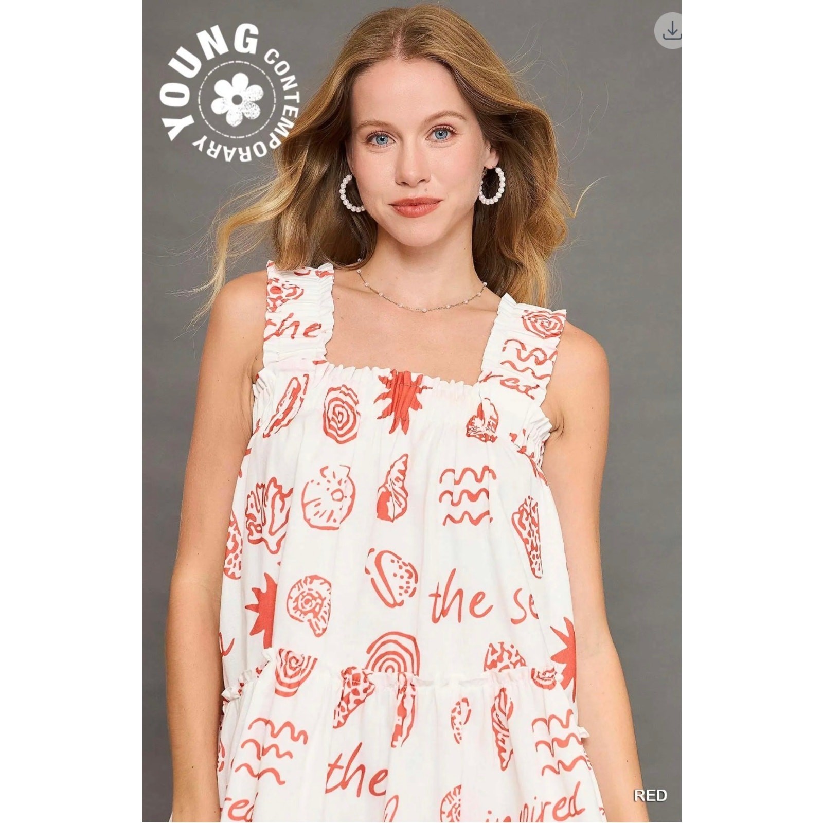 Umgee - Costal Abstract Print Tiered Dress - Medium
