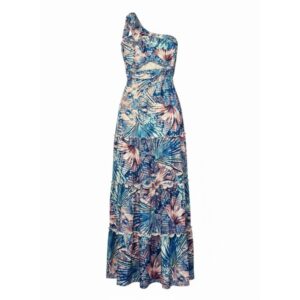 Chicways - Tropical One Shoulder Cutout Maxi Dress - Small