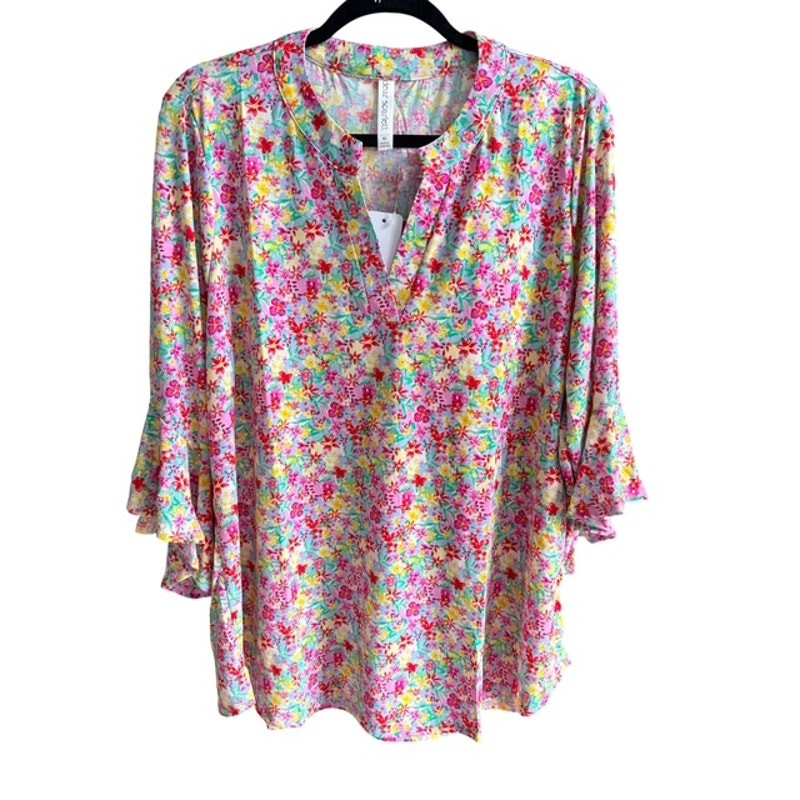 Dear Scarlett - Plus Size Lavender Floral Lizzy Top with Ruffle Sleeve - XL - Image 3